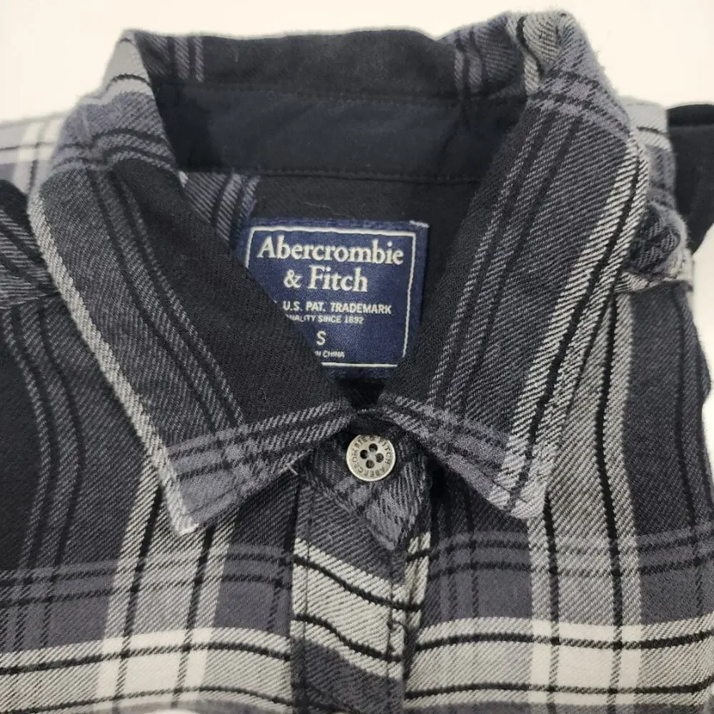 Abercrombie & Fitch Plaid Flannel‎ Shirt Gray Black Button S